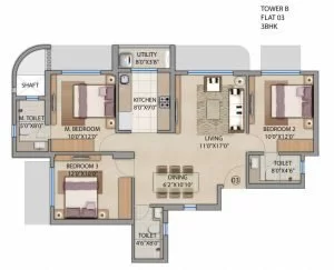 3bhk floor plan, Bel air